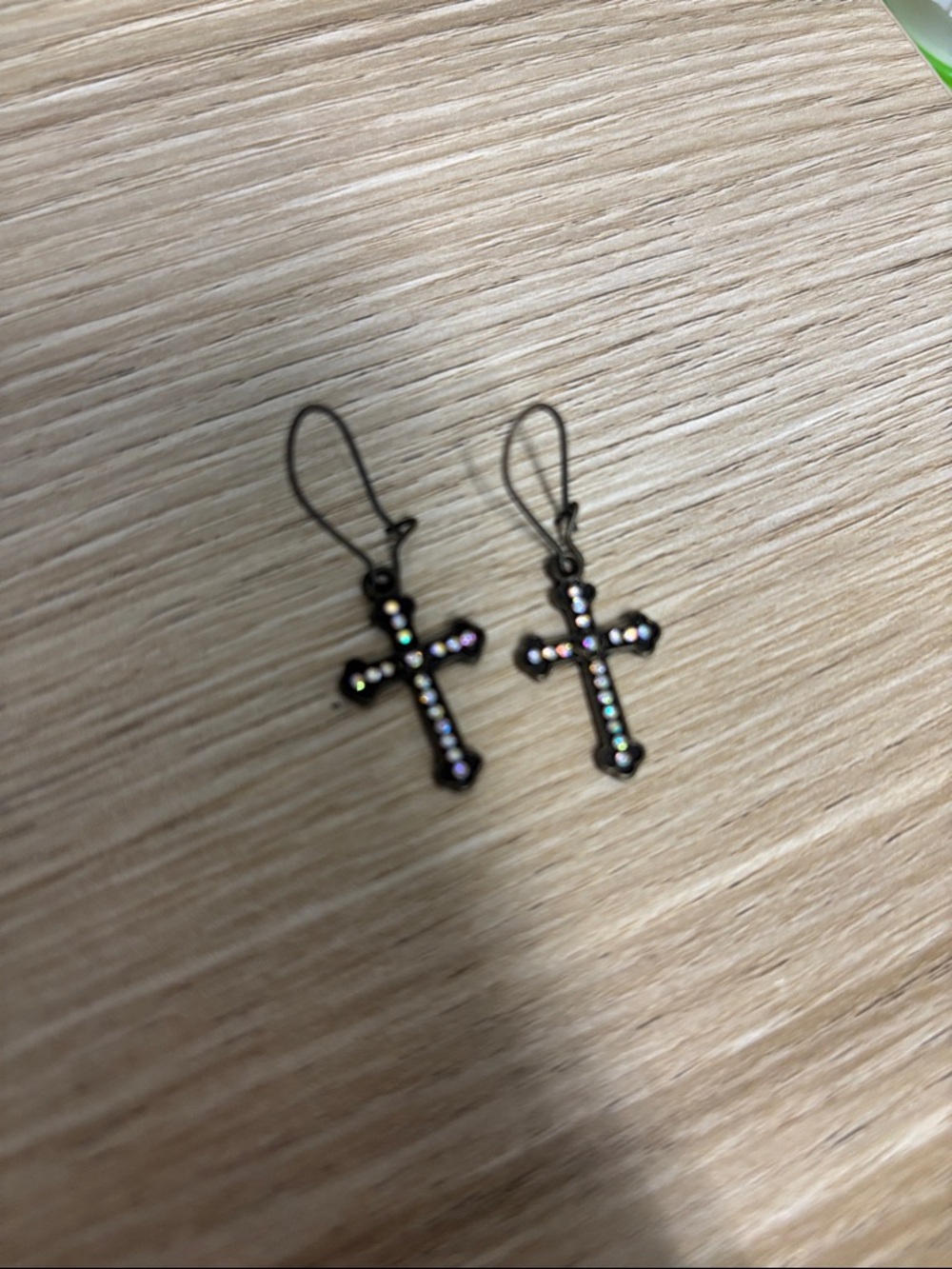 Plunder Iridescent Crystal Cross Drop Earrings